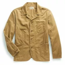 LINEN-COTTON HERRINGBONE CHORE JACKET Khaki